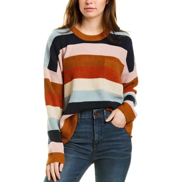 Madewell Striped Knit Thompson Sweater Long Sleeve Pocket Casual Size L - Picture 3 of 8